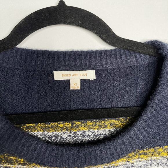 New Skies Are Blue XSmall XS Navy Blue Orange Textured Striped Crew Neck Sweater - Picture 7 of 10